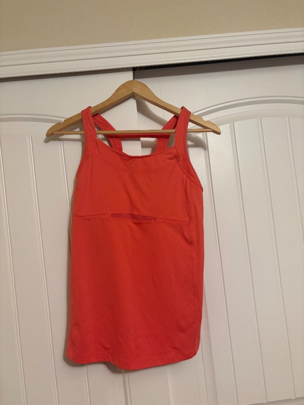 Athleta Double Take Tank Top Medium Coral Orange Built In Bra Mesh Cutout